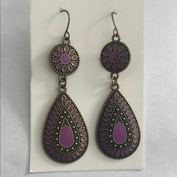 Purple Teardrop 2 Inch Earrings NIP - Picture 1 of 2